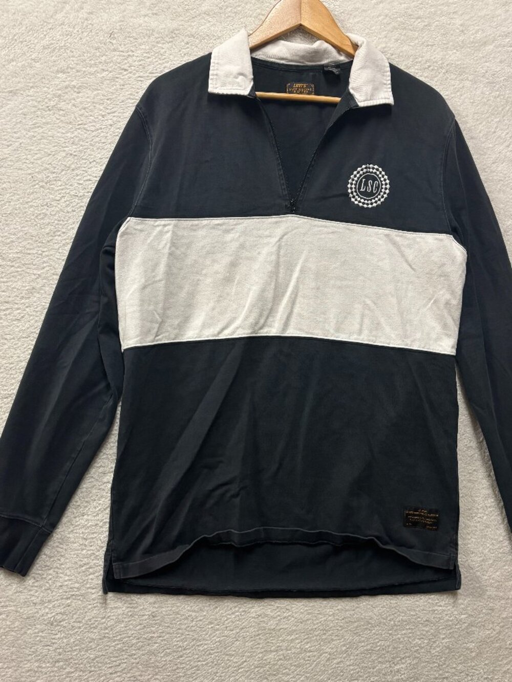 Levis Skateboarding Collection Rugby Shirt Mens Medium M Black Quarter Zip LSC